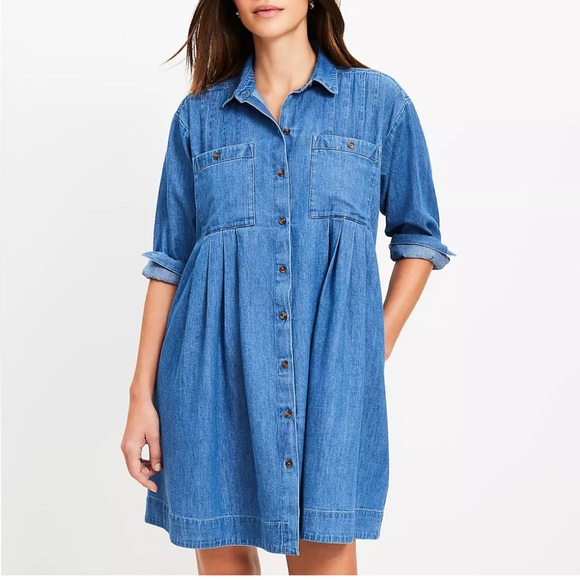 LOFT Denim Blue Dress, size Large Tall - Picture 1 of 8